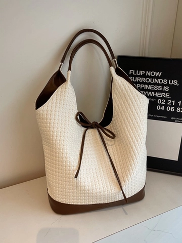 Vintage Μεγάλης Χωρητικότητας Υφαντή Τσάντα Tote από Δέρμα PU για Γυναίκες Κομψή Λεπτομέρεια Φιόγκου Τσάντα Ώμου Μόδα Γραφείο