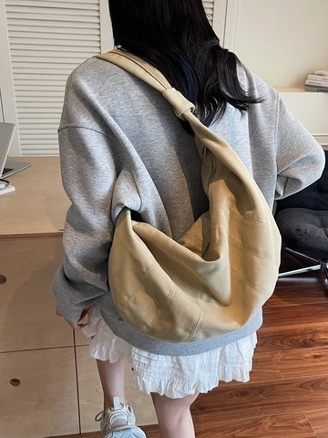 Borsa a Tracolla Croissant da Donna Grande Capacità Stile Coreano Semplice Patchwork Hobo Moda in Tessuto Spalla