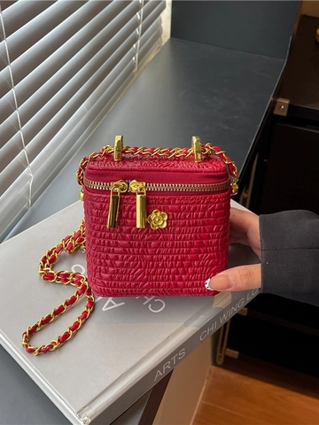 Sac à Main Vintage en Cuir PU Matelassé Pour Femmes Poignée en Métal Décor Fleur Camélia Chaîne Sac Bandoulière