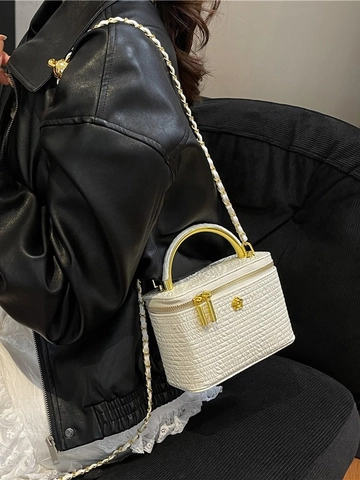 Sac à Main Vintage en Cuir PU Matelassé Pour Femmes Poignée en Métal Décor Fleur Camélia Chaîne Sac Bandoulière