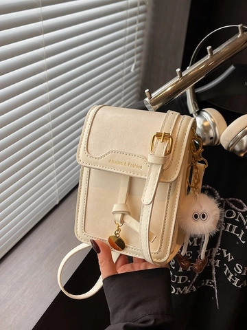 Borsa a Tracolla Minimalista in Pelle PU Per Cellulare Da Donna Con Ciondolo in Peluche Piccola Borsa Quadrata Alla Moda