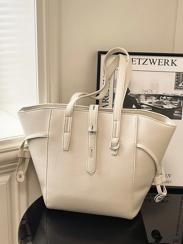 Borsa Shopping Donna Grande Capacità Grana Litchi PU Pelle Borsa a Tracolla Pendolare Minimalista Borsa Versatile Con Coulisse Decorativa