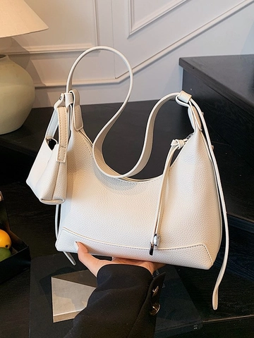 Bolso de Hombro Hobo de Cuero PU Minimalista para Mujer Con Mini Bolsa Color Sólido Bolso de Bandolera Costura Bolso Diario