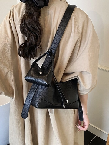 Bolso de Hombro Hobo de Cuero PU Minimalista para Mujer Con Mini Bolsa Color Sólido Bolso de Bandolera Costura Bolso Diario
