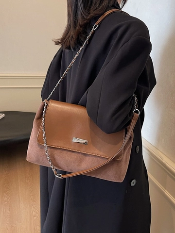 Mode Große Kapazität Damen PU Leder Gespleißt Kette Tote Tasche Minimalistisch Urban Stil Büro Pendeln Schulter Crossbody Tasche