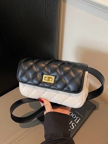 Bolso Bandolera Acolchado de Rombos para Mujer Moda PU Gamuza Color de Contraste Bolso Cuadrado Pequeño Cadena Elegante
