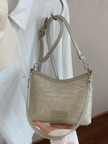 Damen Gewebte Unterarmtasche Eimertasche PU Leder Minimalistische Schultertasche Casual Daily Crossbody Tasche
