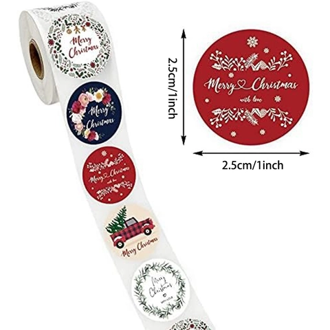 Autocollants de Noël Ronds Festifs Motif Flocon de Neige Camion Rouge Étiquettes Décoratives pour Emballage Cadeau