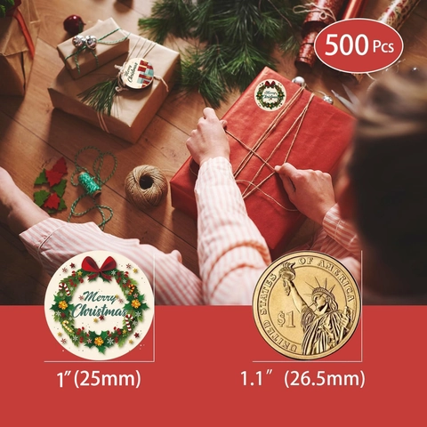 Rotolo di Adesivi Natalizi Rotondi Carta Patinata Etichette Buon Natale Babbo Natale Pupazzo di Neve Renna Decorazione Regalo