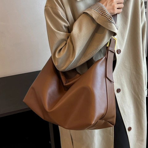 Bolso de Hombro Hobo de Cuero PU Retro de Gran Capacidad para Mujer Bolso Tote Minimalista Con Correa Ajustable De Mano