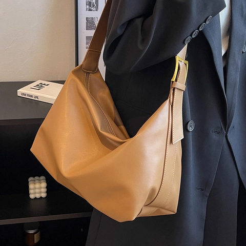 Bolso de Hombro Hobo de Cuero PU Retro de Gran Capacidad para Mujer Bolso Tote Minimalista Con Correa Ajustable De Mano