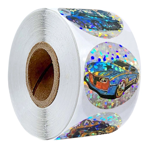 Laser Holographic Construction Vehicle Racing Car Reward Stickers Round Decorative Stickers For Kids Classroom Teachers Gift Decor