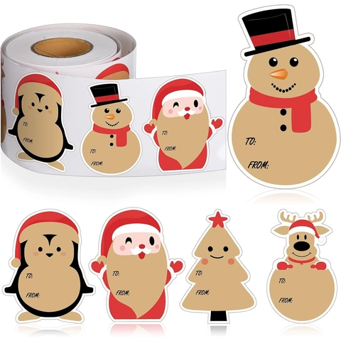 Etichette Regalo di Natale in Carta Kraft Scrivibile Da A Etichette per Confezioni Regalo Festive Rotolo di Adesivi Decorativi Autoadesivi Disegni di Babbo Natale