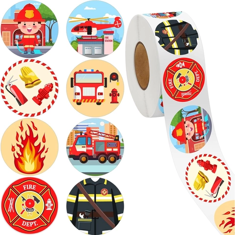 Firefighter Police Cartoon Reward Stickers Roll Round Adhesive Labels For Kids Birthday Party Decoration Scrapbooking DIY Craft