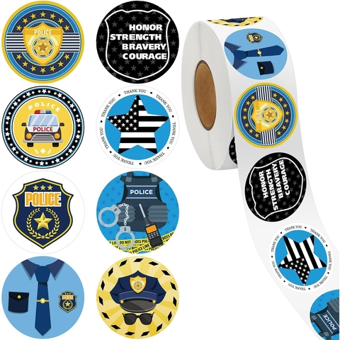 Firefighter Police Cartoon Reward Stickers Roll Round Adhesive Labels For Kids Birthday Party Decoration Scrapbooking DIY Craft