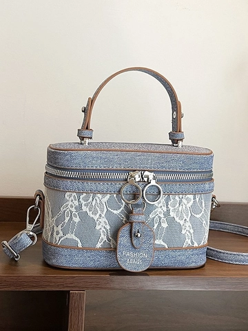 Vintage Damen Box Tasche Spitze Blumen PU Leder Umhängetasche Doppelreißverschluss Schultertasche Stilvolle Handtasche Für Den Alltag