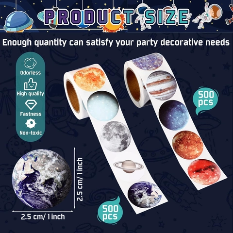 Space Planet Reward Stickers Roll Cartoon Solar System Educational Adhesive Labels For Scrapbooking DIY Decorative Stickers For Kids Classroom