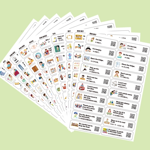 Bilingual English Learning Stickers For Kids Waterproof Audio QR Code Daily Life Vocabulary Sentence Cartoon Educational Labels
