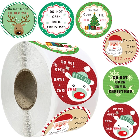 Christmas Stickers Roll Round Adhesive Holiday Labels For Gift Wrapping Santa Reindeer Pattern DIY Envelope Seal Labels