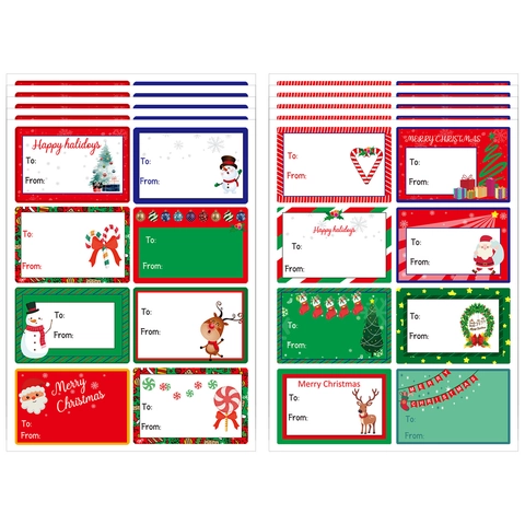 Christmas Gift Tags Stickers With To From Name Labels For Holiday Wrapping Decoration Santa Reindeer Snowman Patterns