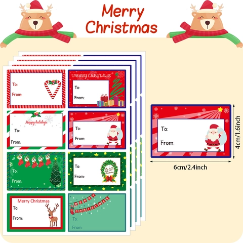 Christmas Gift Tags Stickers With To From Name Labels For Holiday Wrapping Decoration Santa Reindeer Snowman Patterns