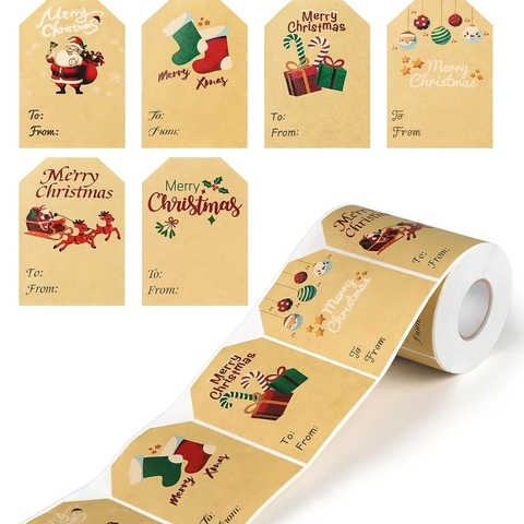 Etichette Regalo di Natale in Carta Kraft Con Spazio per Scrivere To From Design Festivo Adesivi Autoadesivi in Rotolo per Regali di Natale