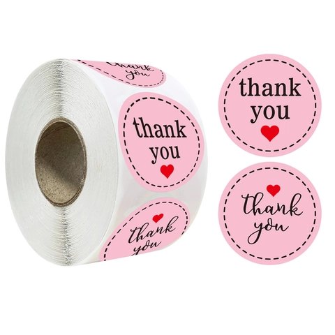 Adesivi Rosa con Cuore Thank You Rotondi Autoadesivi Etichette Sigillanti per Confezioni Regalo Busta Decorazione a Rotolo