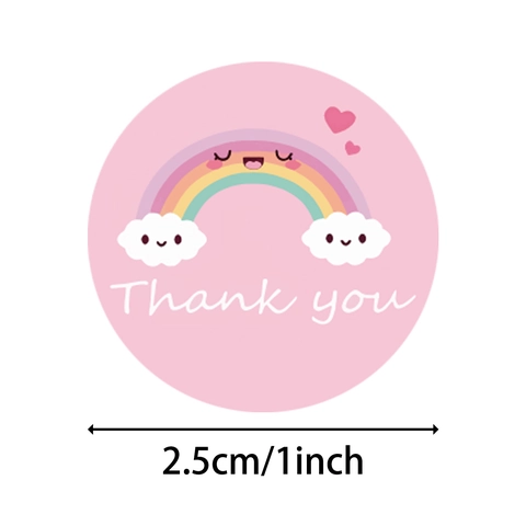 Cartoon Rainbow Smiling Cloud Thank You Sealing Stickers Roll Round Pink Adhesive Labels For Gift Wrapping Envelope Mailing Packaging