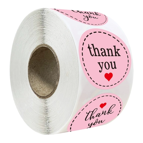 Adesivi Rosa con Cuore Thank You Rotondi Autoadesivi Etichette Sigillanti per Confezioni Regalo Busta Decorazione a Rotolo