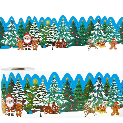 Bordo per Bacheca di Natale Adesivi Decorativi Ondulati Babbo Natale Renna Albero per Scuola Casa Festa Decorazione