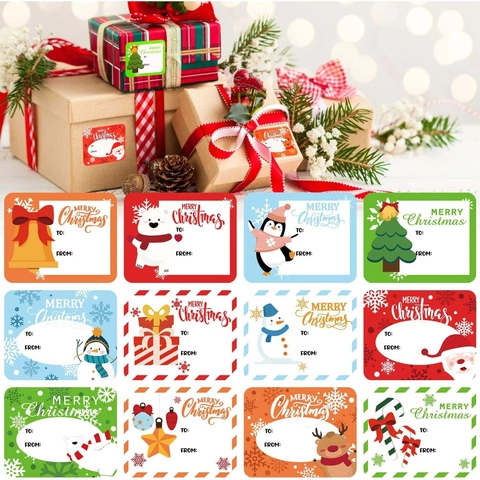 Weihnachten Merry Christmas Geschenkanhänger Selbstklebend Bedruckt Aufkleber Mit To From Unterschriftsbereich Für Kinder Spielzeug Dekoration
