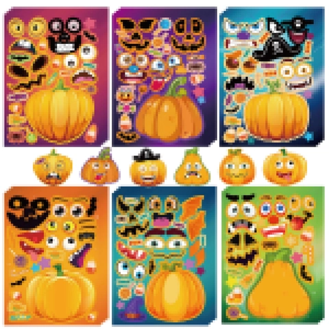 Halloween DIY Gesicht Aufkleber Für Kinder Cartoon Kürbis Hexe Geist Gesichtsausdruck Aufkleber Handwerk Puzzle Spiel Festival Party Deko