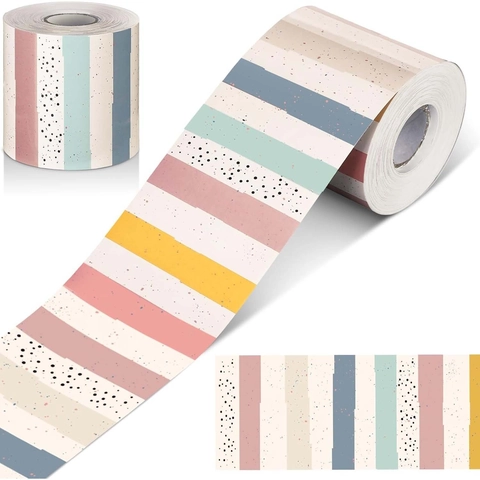 Bordures de Tableau d'Affichage Colorées 18M Rayures Pois Bordures Décoratives Auto-adhésives pour École Bureau DIY