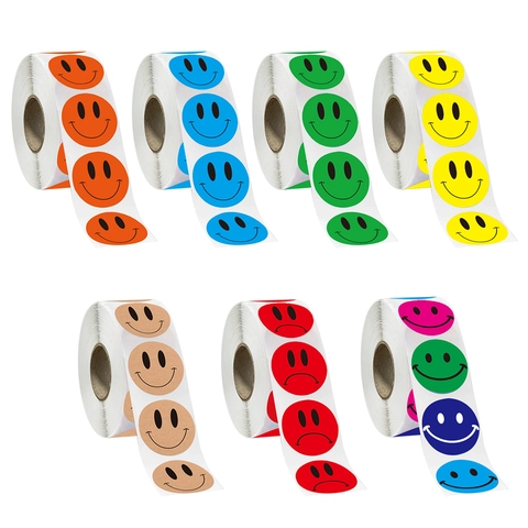 Rouleau d'Autocollants de Récompense Visage Souriant Étiquettes Autocollantes Décoratives Rondes pour Enseignants Scrapbooking Bricolage