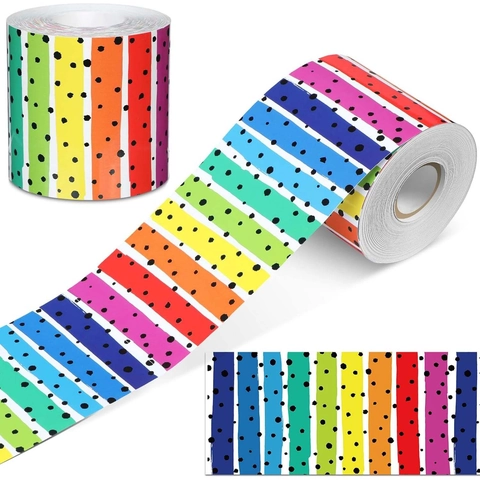 Bordures de Tableau d'Affichage Colorées 18M Rayures Pois Bordures Décoratives Auto-adhésives pour École Bureau DIY