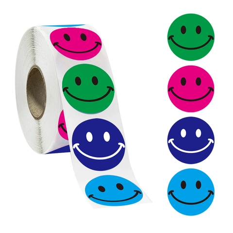 Rouleau d'Autocollants de Récompense Visage Souriant Étiquettes Autocollantes Décoratives Rondes pour Enseignants Scrapbooking Bricolage