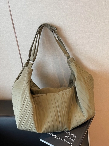 Large Capacity Pleated Canvas Tote Bag For Women Ruched Shoulder Bag Casual Hobo Bag Stylish Crossbody Bag Commuter Handbag