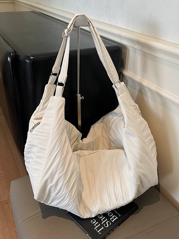 Large Capacity Pleated Canvas Tote Bag For Women Ruched Shoulder Bag Casual Hobo Bag Stylish Crossbody Bag Commuter Handbag