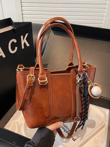 Damen Retro PU Leder Eimer Tasche Große Kapazität Umhängetasche Tote Handtasche Mit Sport Baseball Anhänger Mode Pendeln Tasche
