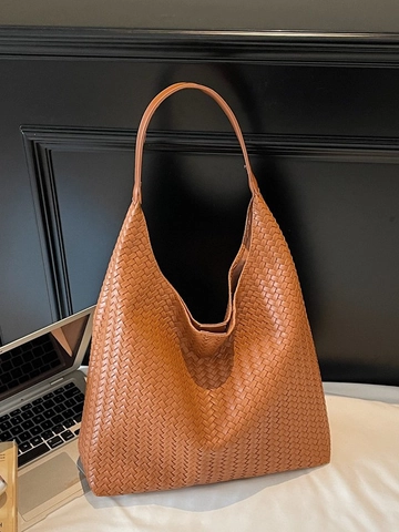 Damen Retro Gewebte PU Leder Beuteltasche Große Kapazität Hobo Schultertasche Casual Pendler Tote Mode Handtasche
