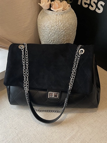 Damen Große Kapazität Shopper PU Leder Rautensteppung Kette Schultertasche Umhängetasche Mode Handtasche Für Den Alltag