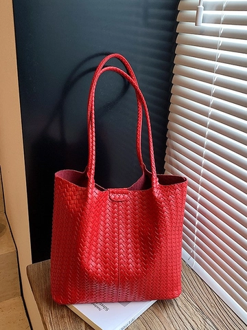 Große Gewebte Damen PU Leder Tote Tasche Handgewebte Schultertasche Täglich Pendeln Handtasche Mode Luxus Design