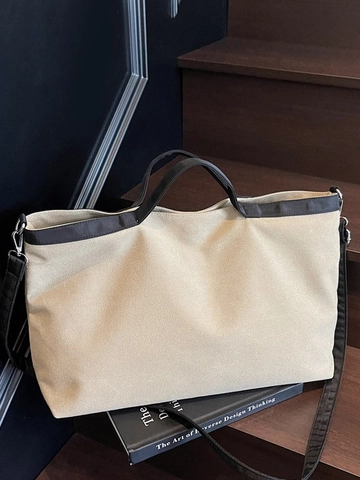 Bolso Tote de Lona Patchwork de Gran Capacidad Minimalista Color de Contraste Hombro Bandolera para Mujer Bolso Casual