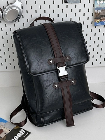 Mochila de Cuero de PU Minimalista Urbana Gran Capacidad Unisex Escuela Viaje Bolsa para Portátil Con Cierre de Metal Moda