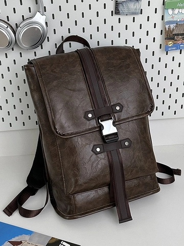 Mochila de Cuero de PU Minimalista Urbana Gran Capacidad Unisex Escuela Viaje Bolsa para Portátil Con Cierre de Metal Moda