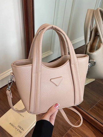 Sac Seau en Cuir PU pour Femmes Minimaliste Motif Litchi Sac à Main Avec Poignée Bandoulière Mode Décoration Triangle