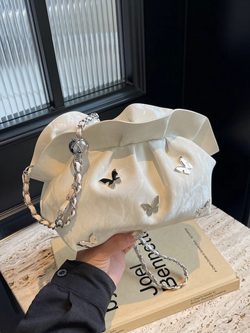 Bolso Nube Fruncido de Moda para Mujer Bolso Bandolera de Cuero PU Cadena de Mariposa de Metal Mini Bolso Mensajero para Mujer