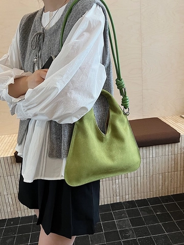 Bolso de Hombro de Moda para Mujer PU Textura Gamuza Diseño de Nudos Bolso de Mano Retro Bandolera Simple Casual Bolso Tote