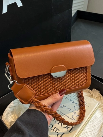 Women's Retro Woven Underarm Bag PU Leather Small Square Shoulder Bag With Braided Strap Silver Metal Buckle Solid Color Commuter Tote