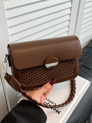 Women's Retro Woven Underarm Bag PU Leather Small Square Shoulder Bag With Braided Strap Silver Metal Buckle Solid Color Commuter Tote